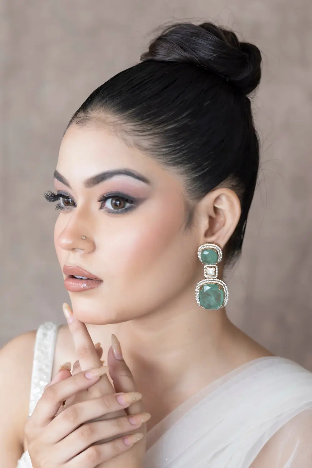 Mint Polki Drop Earrings