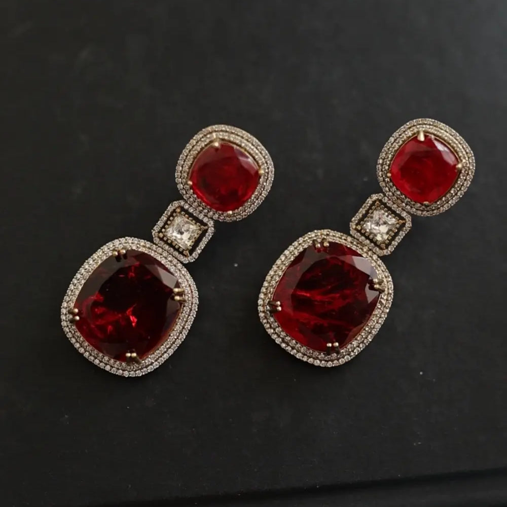 Crimson Red Polki Drop Earrings