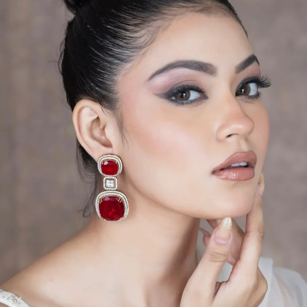 
                      
                        Crimson Red Polki Drop Earrings
                      
                    