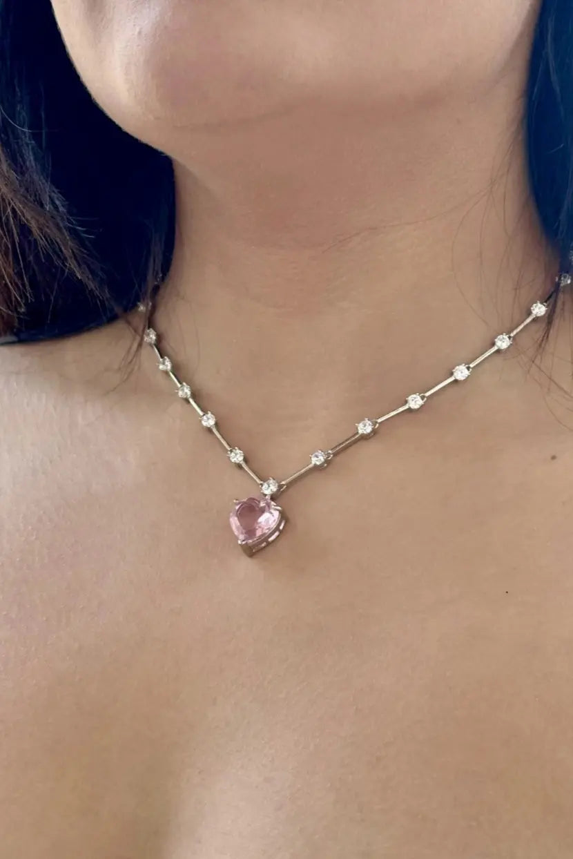 Princess Pink Heart Pendant Necklace