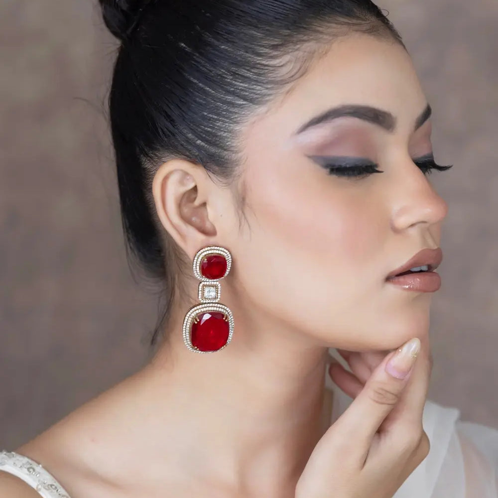 
                      
                        Crimson Red Polki Drop Earrings
                      
                    
