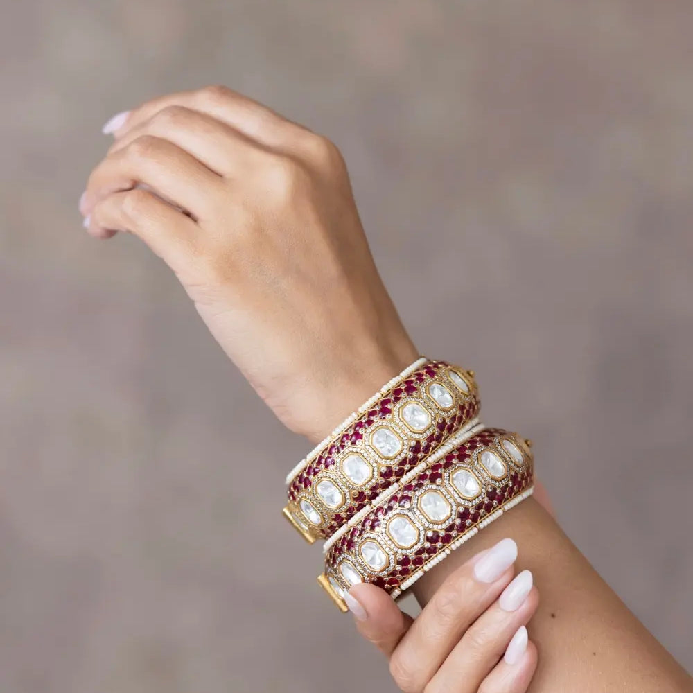 Ruby Red Polki Bangles- Set Of 2