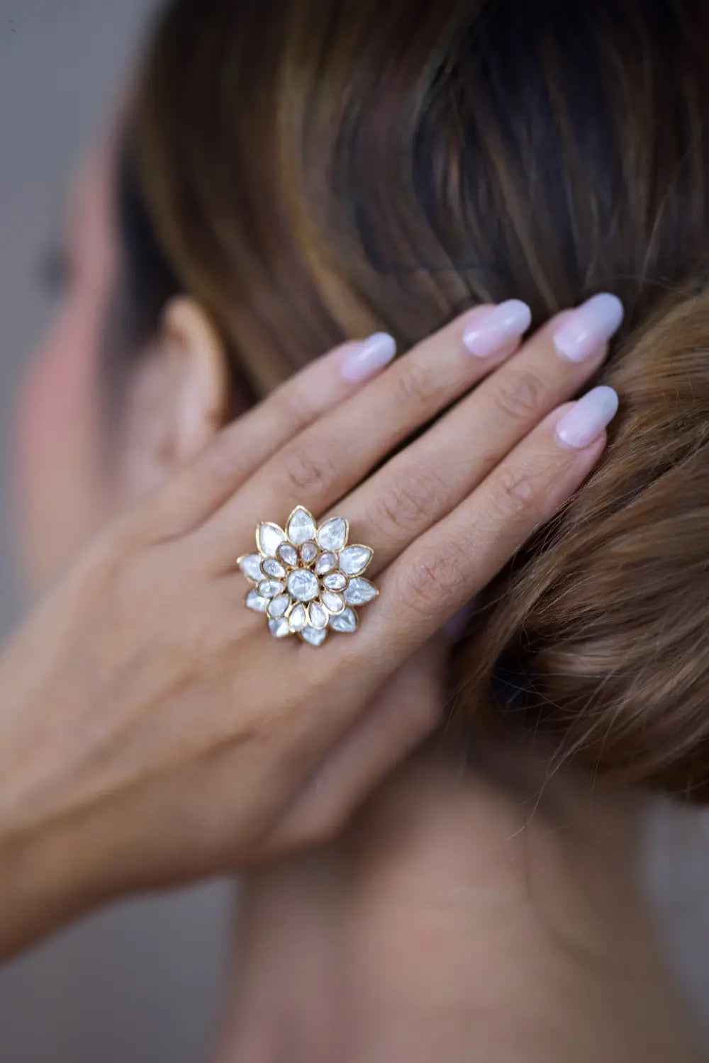 Moissanite Polki Floral Ring