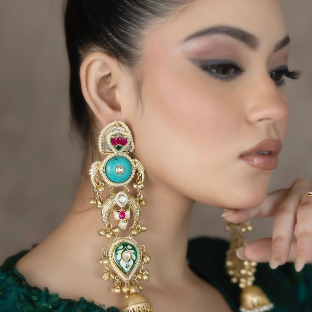 Antique Long Firoza Jhumkas - Sultana