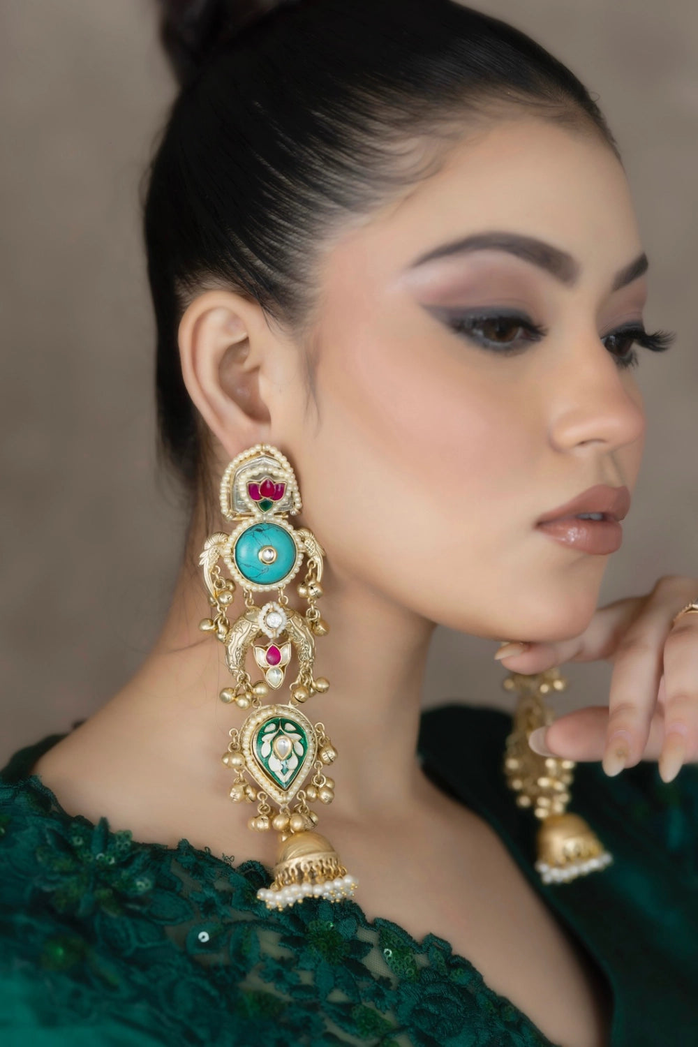 Antique Long Firoza Jhumkas