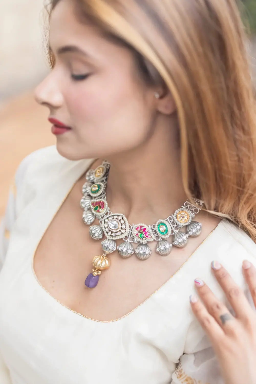 Oxidised Kundan Motifs Necklace