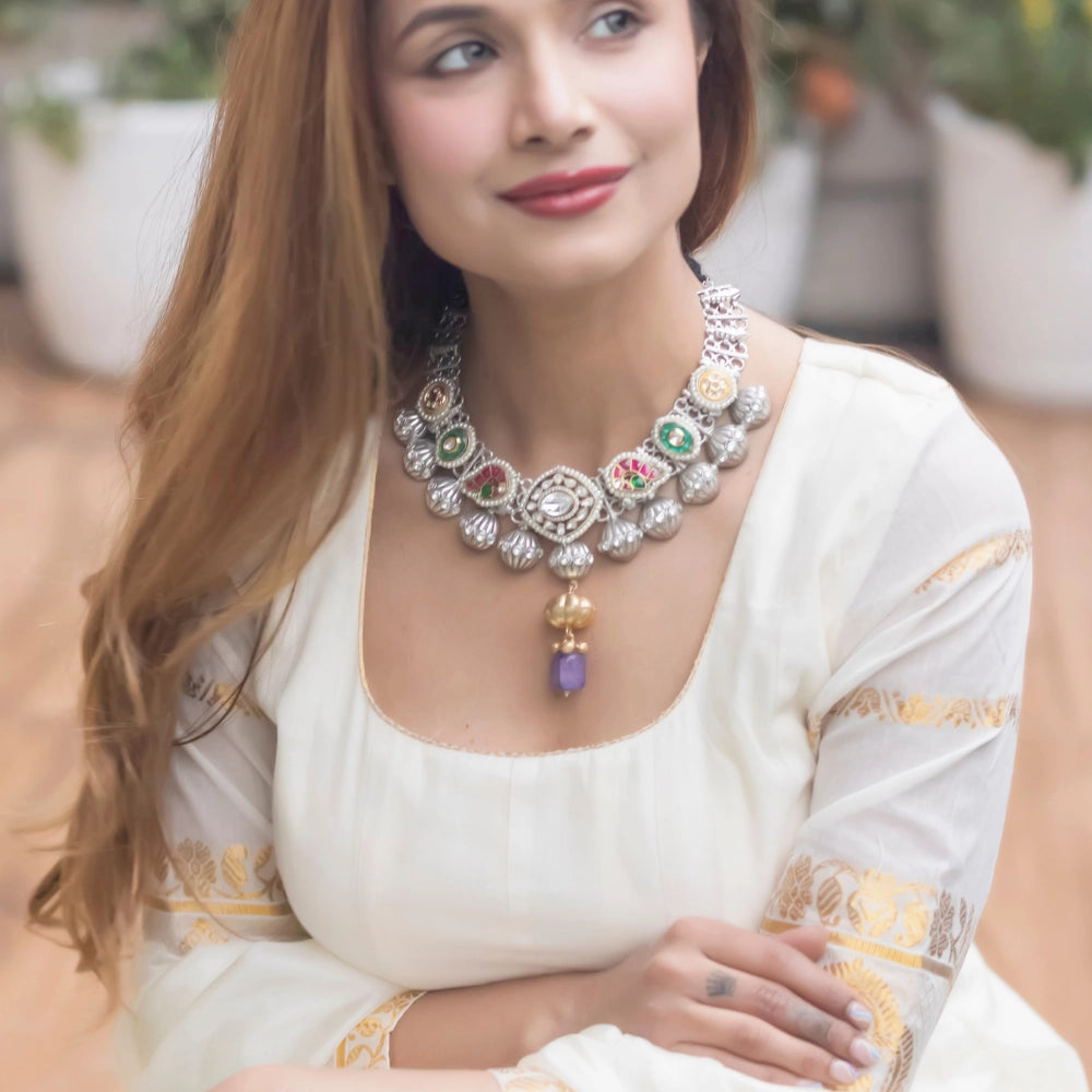 Oxidised Kundan Motifs Necklace - Sultana