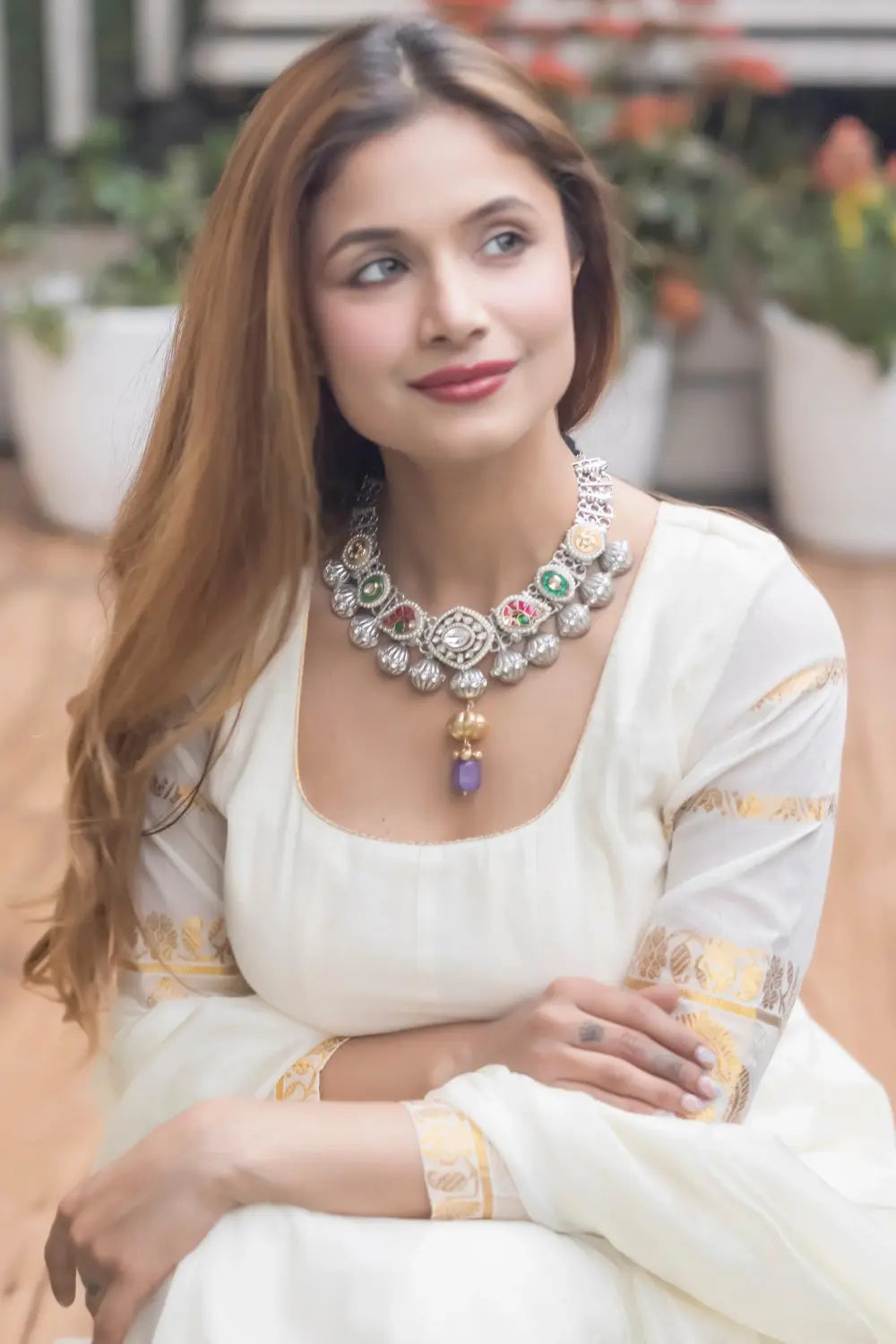 Oxidised Kundan Motifs Necklace