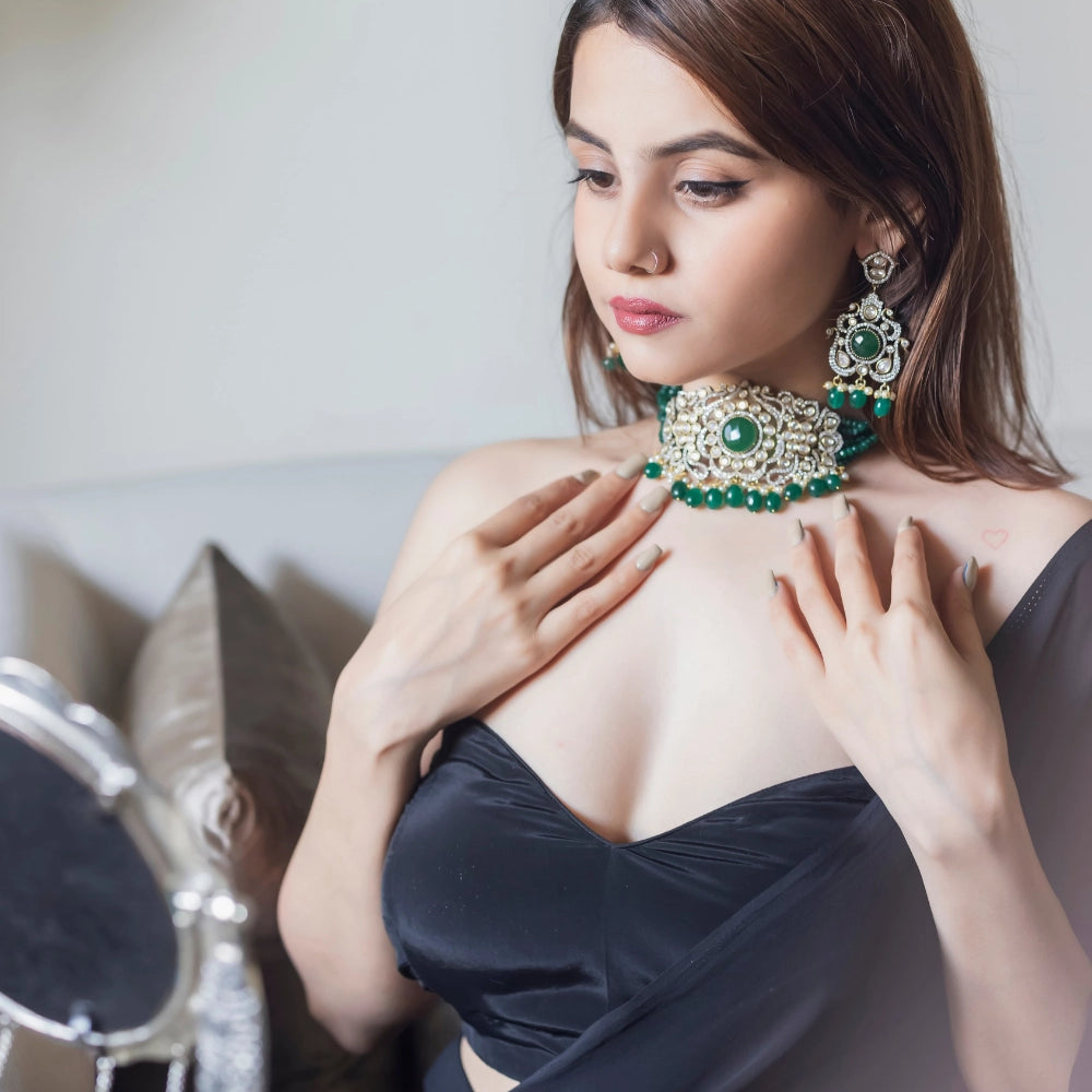 Emerald Victorian Choker Necklace Set - Sultana