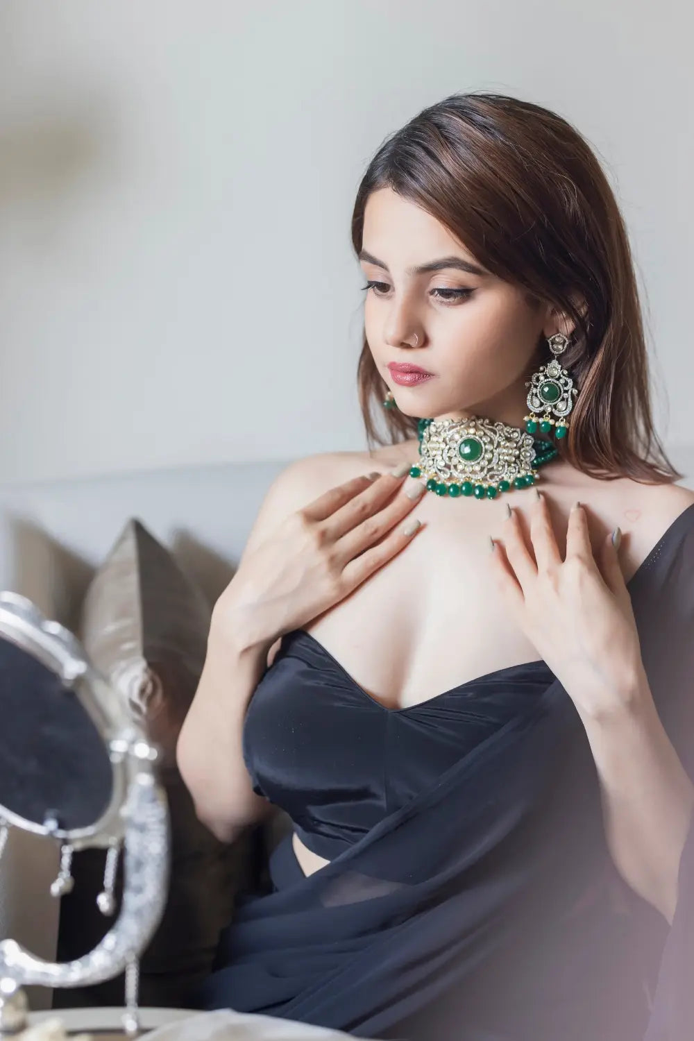 Emerald Victorian Choker Necklace Set