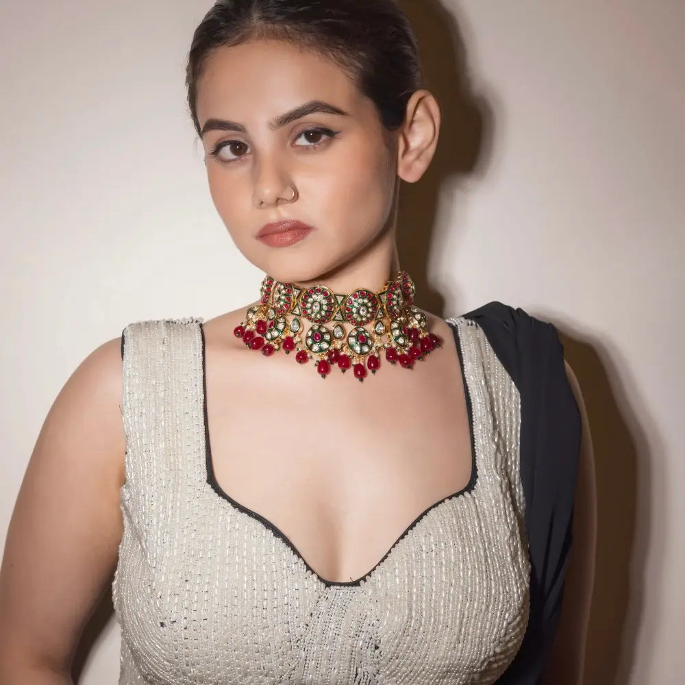 Ruby Polki Choker Necklace Set
