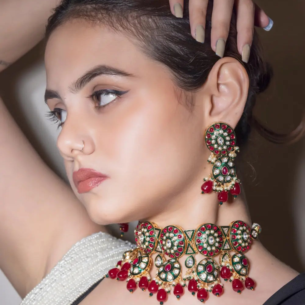 
                      
                        Ruby Polki Choker Necklace Set
                      
                    