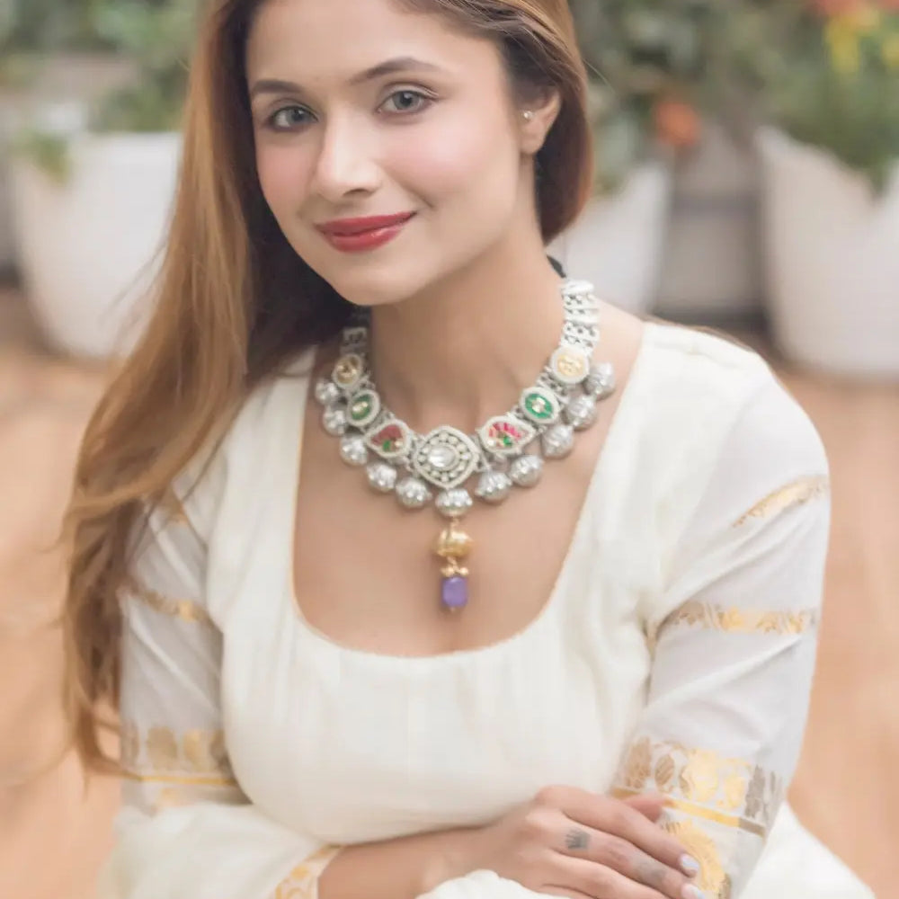 
                      
                        Oxidised Kundan Motifs Necklace
                      
                    