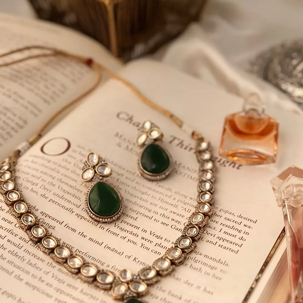 
                      
                        Deep Green Polki Necklace Set
                      
                    
