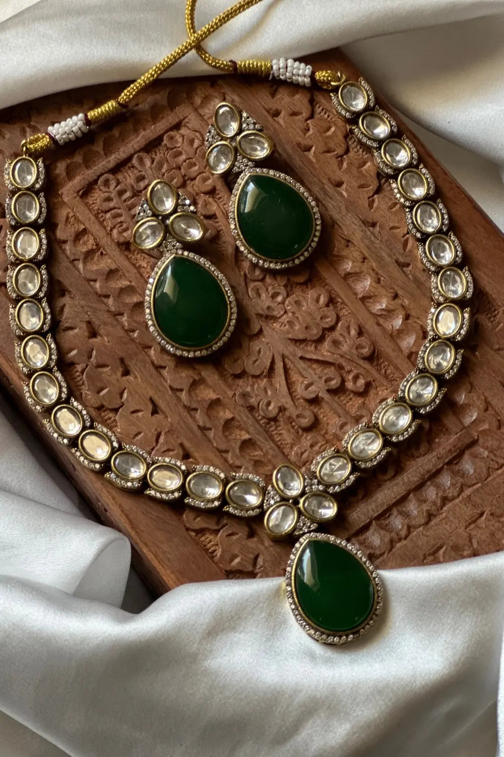 Deep Green Polki Necklace Set