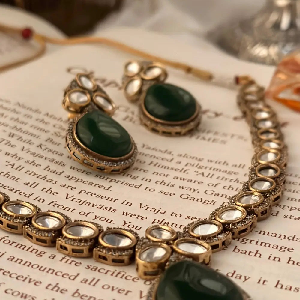 
                      
                        Deep Green Polki Necklace Set
                      
                    