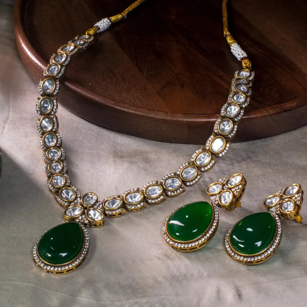 
                      
                        Deep Green Polki Necklace Set
                      
                    