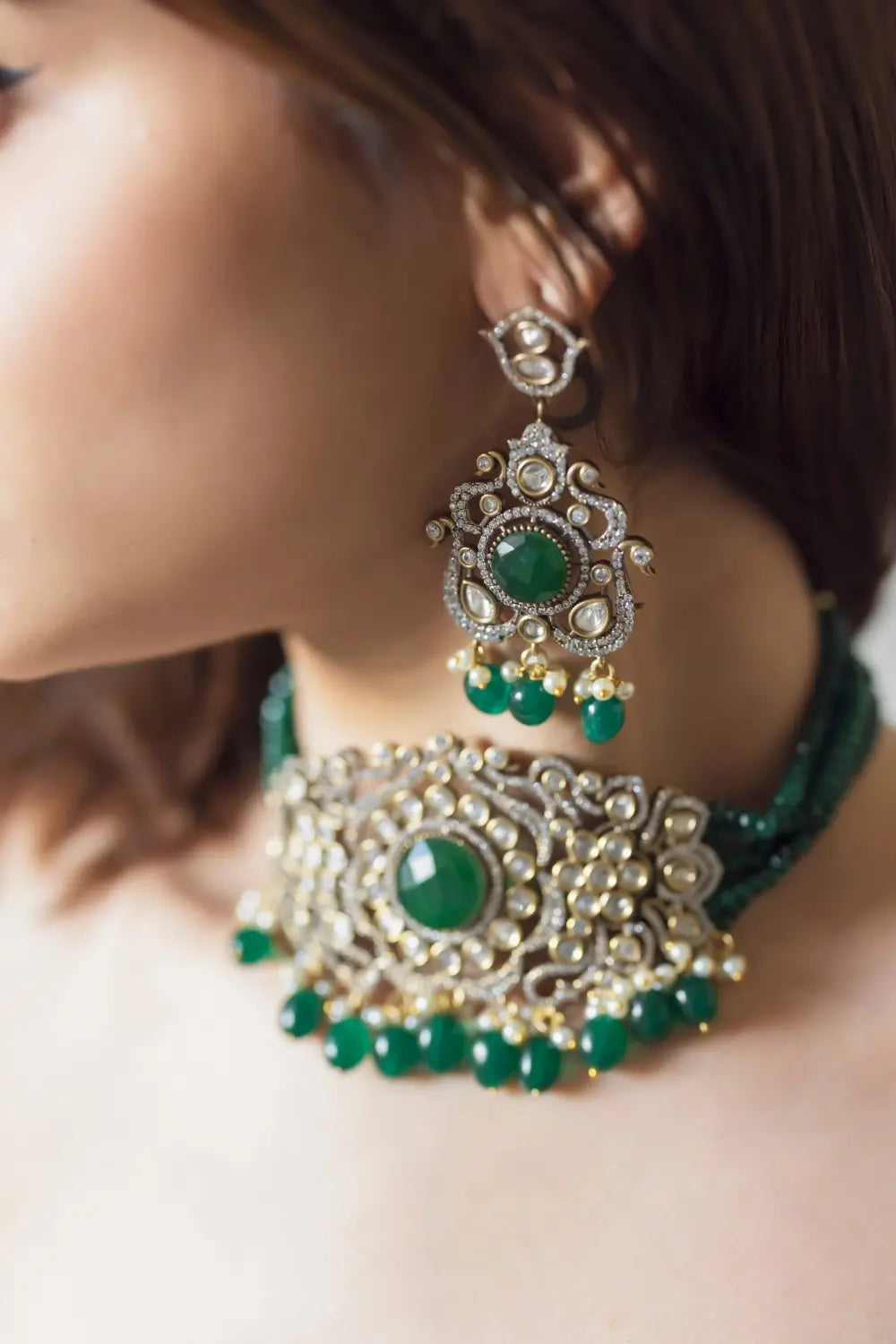 Emerald Victorian Choker Necklace Set